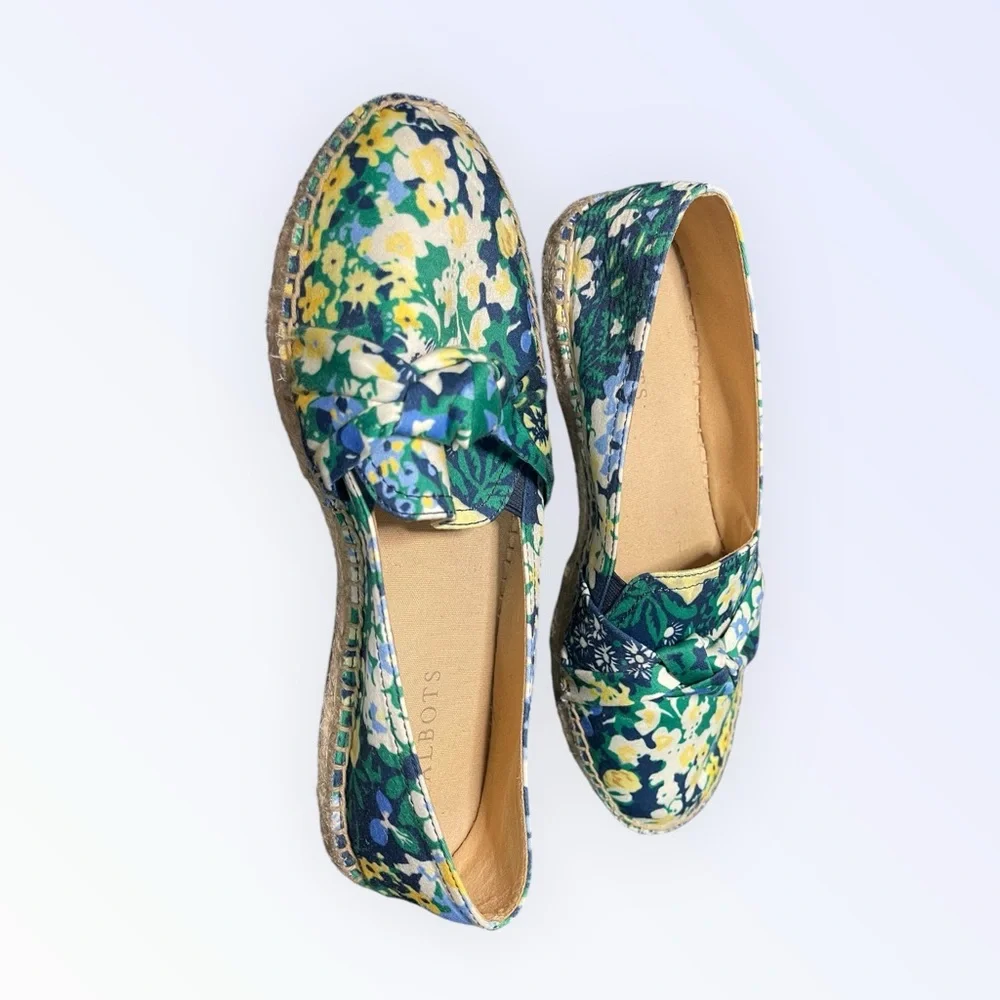 💙Talbots Izzy Knot Women's Floral Espadrilles - Green and Yellow
